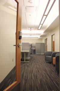 View into Mason Publishing Office, showing chairs and reception desk.
